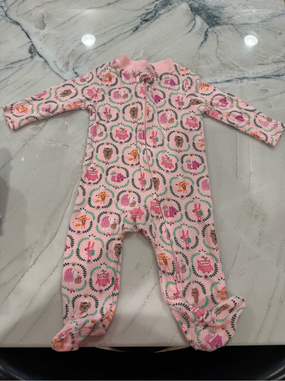 Small Story Pink Woodland Animals Footie Pajamas - 0-3 Months - Like New!